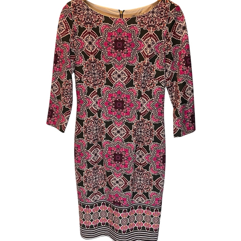 Eliza J Medallion Sheath Shift Dress Pink Black Cream Size 8